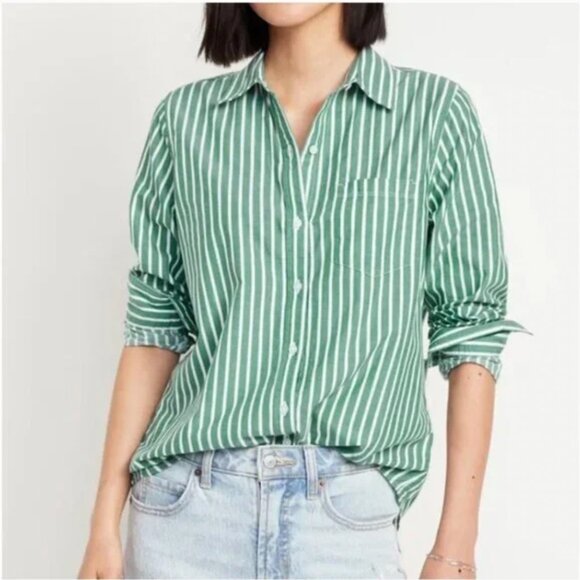 Old Navy The Classic Shirt in Soft Kelly Green and White 100% Cotton size small - Picture 1 of 10